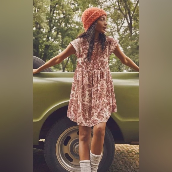 NWOT Free People All The Time Dress XS Mini In Petal Combo Pink Velvet - Picture 1 of 16